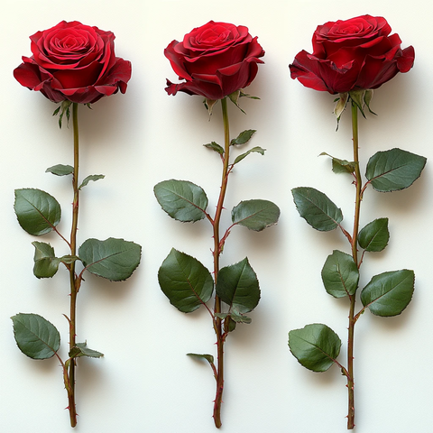 三支红玫瑰长茎叶