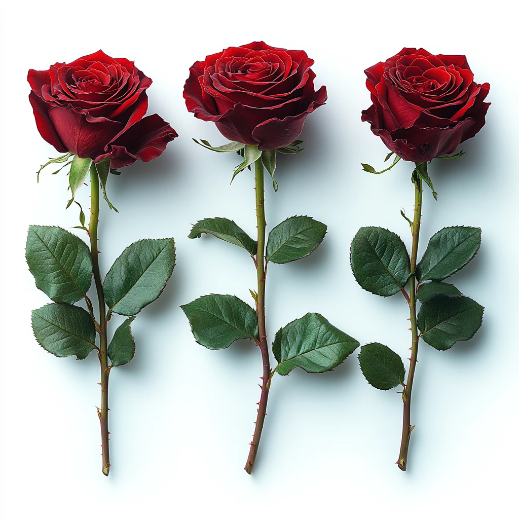 三支红玫瑰长茎叶