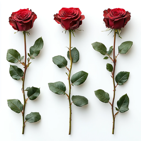 红玫瑰长茎叶多角度展示