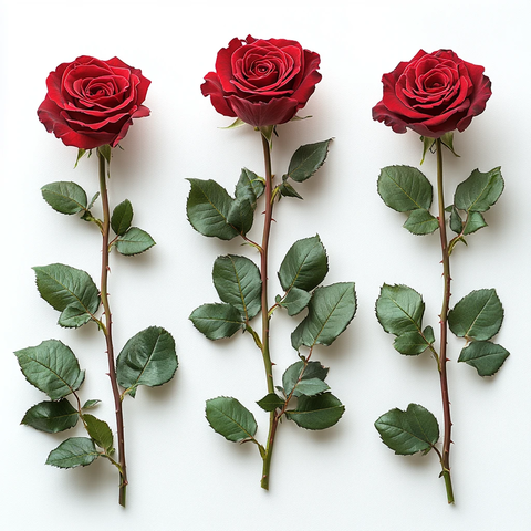 红玫瑰长茎叶多角度展示