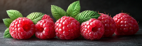 三组真实覆盆子绿叶透明背景