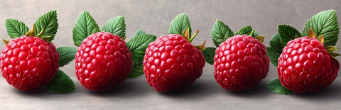 三组真实覆盆子绿叶透明背景