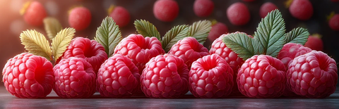 三组真实覆盆子绿叶透明背景