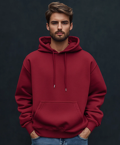 红色Gildan连帽衫平铺图