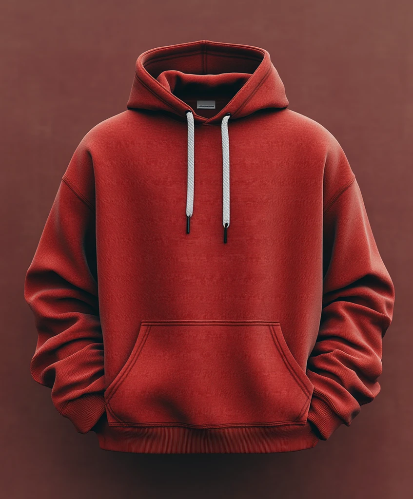 红色Gildan连帽衫平铺图