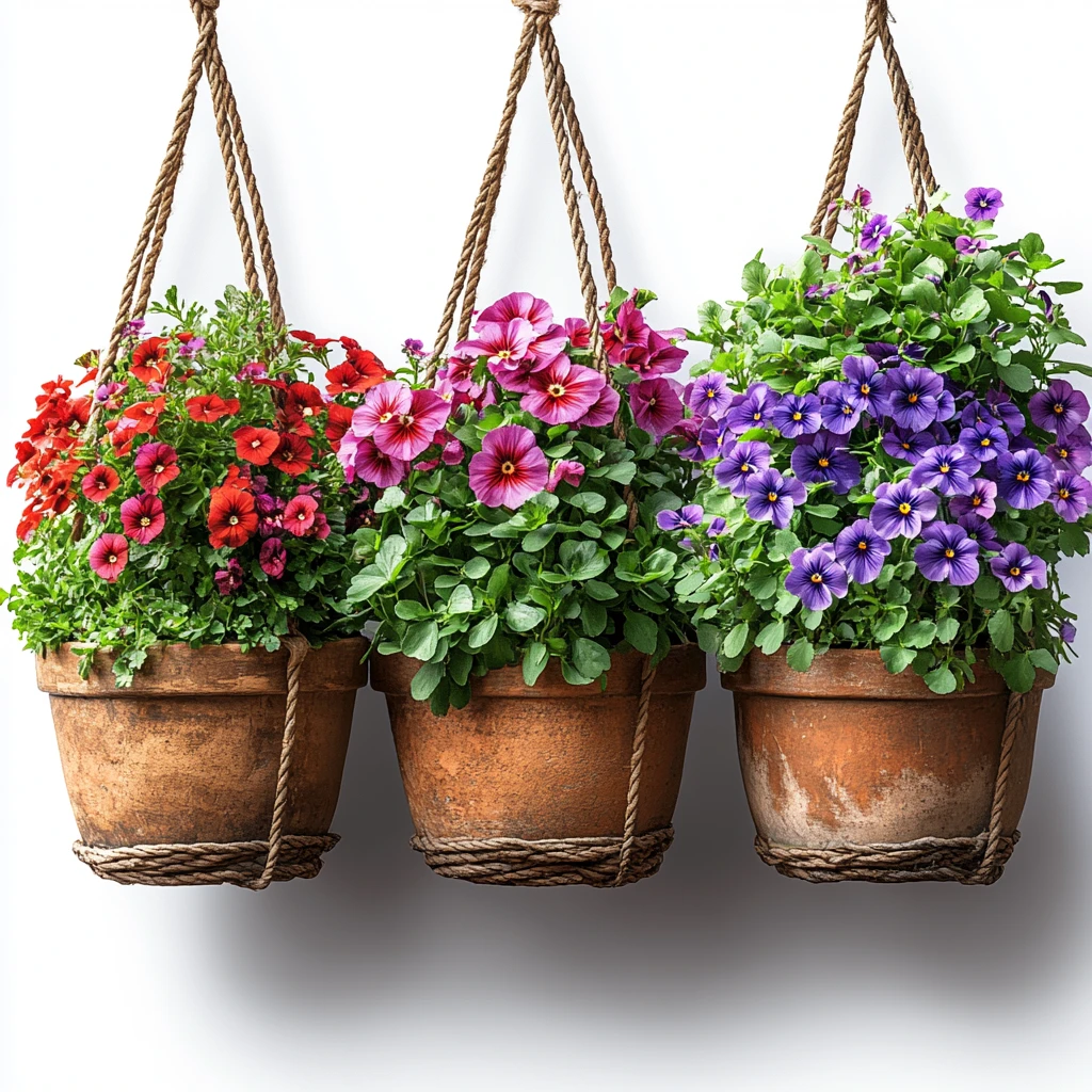 悬挂花盆花卉剪影