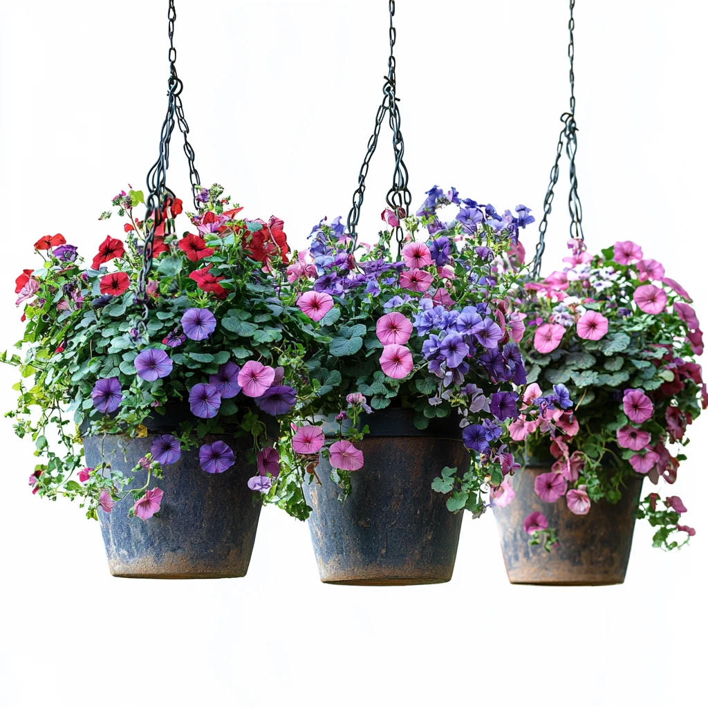 悬挂花盆花卉剪影