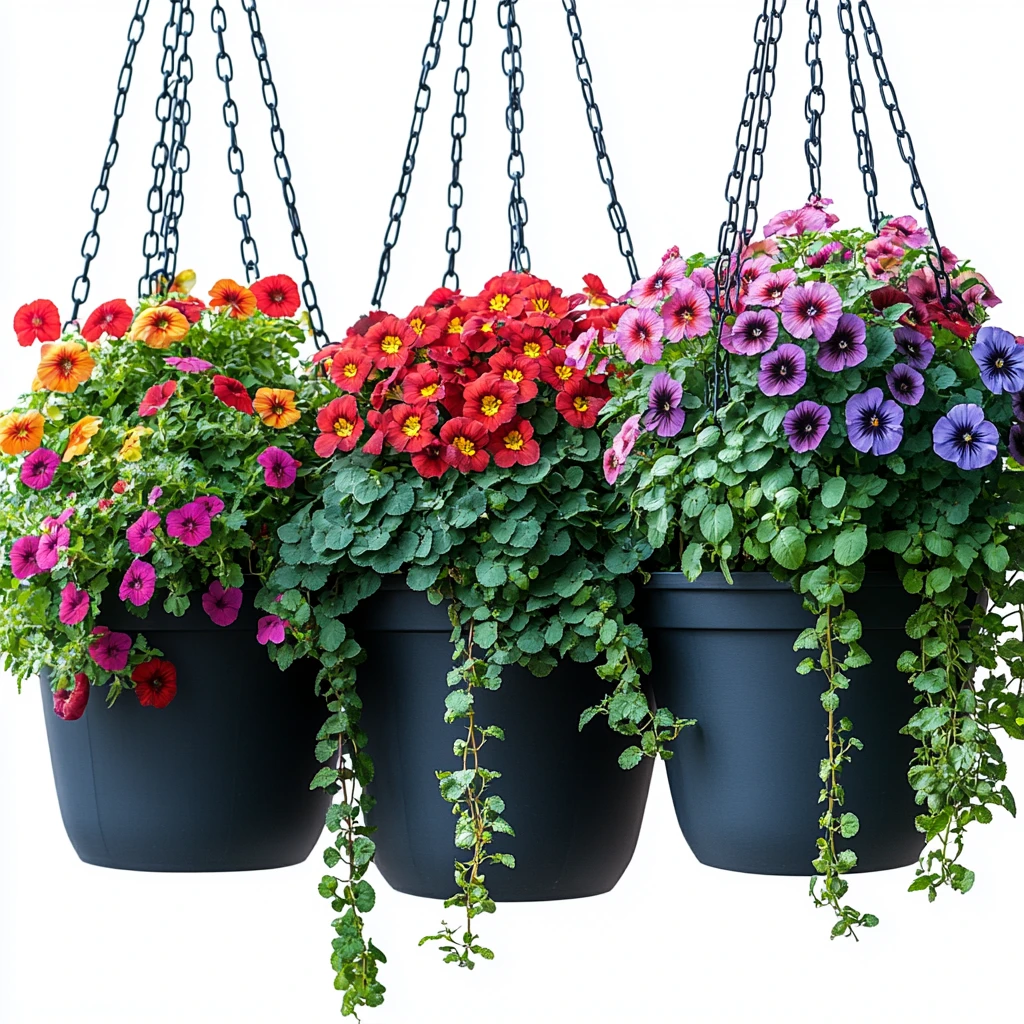 悬挂花盆花卉剪影