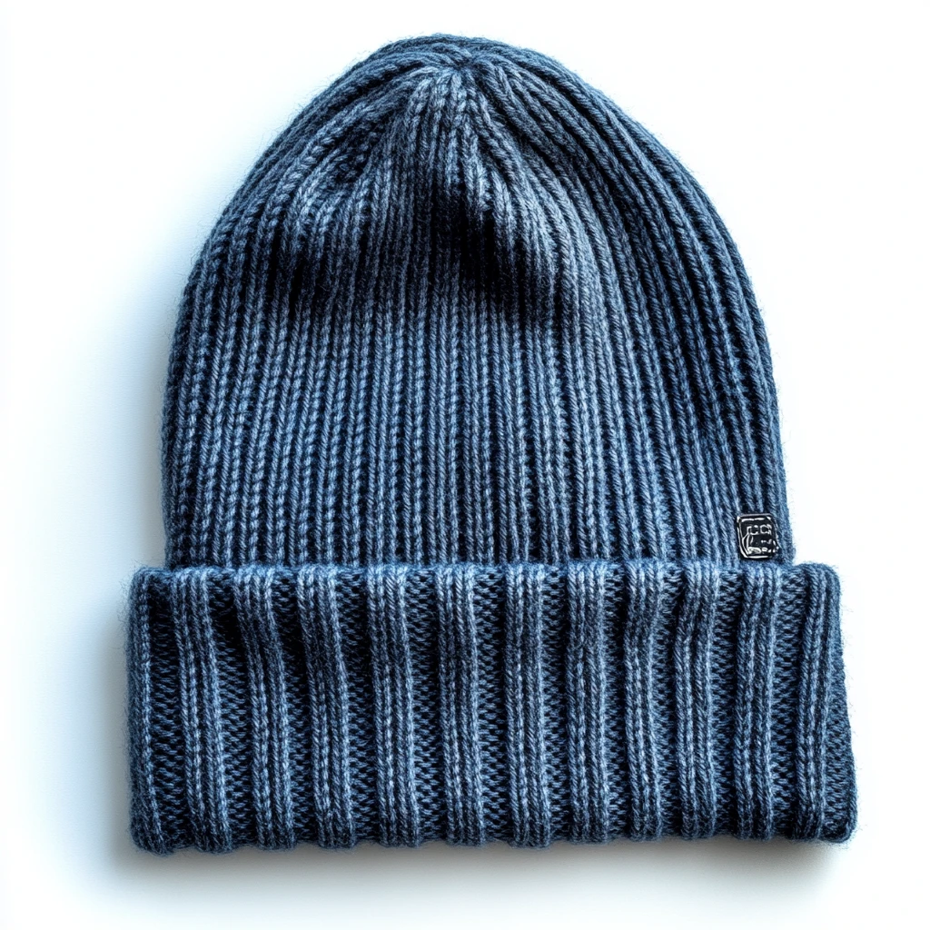 蓝色罗纹针织帽