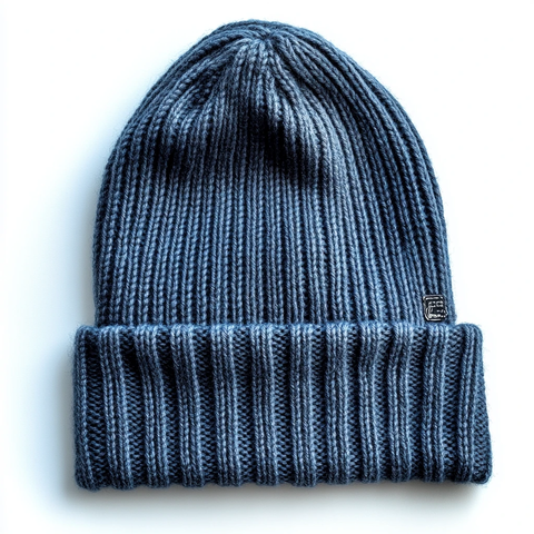 蓝色罗纹针织帽