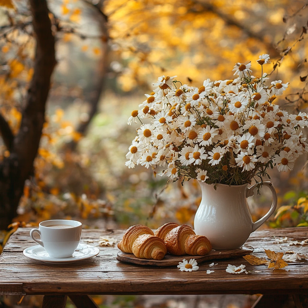 秋日野花与咖啡