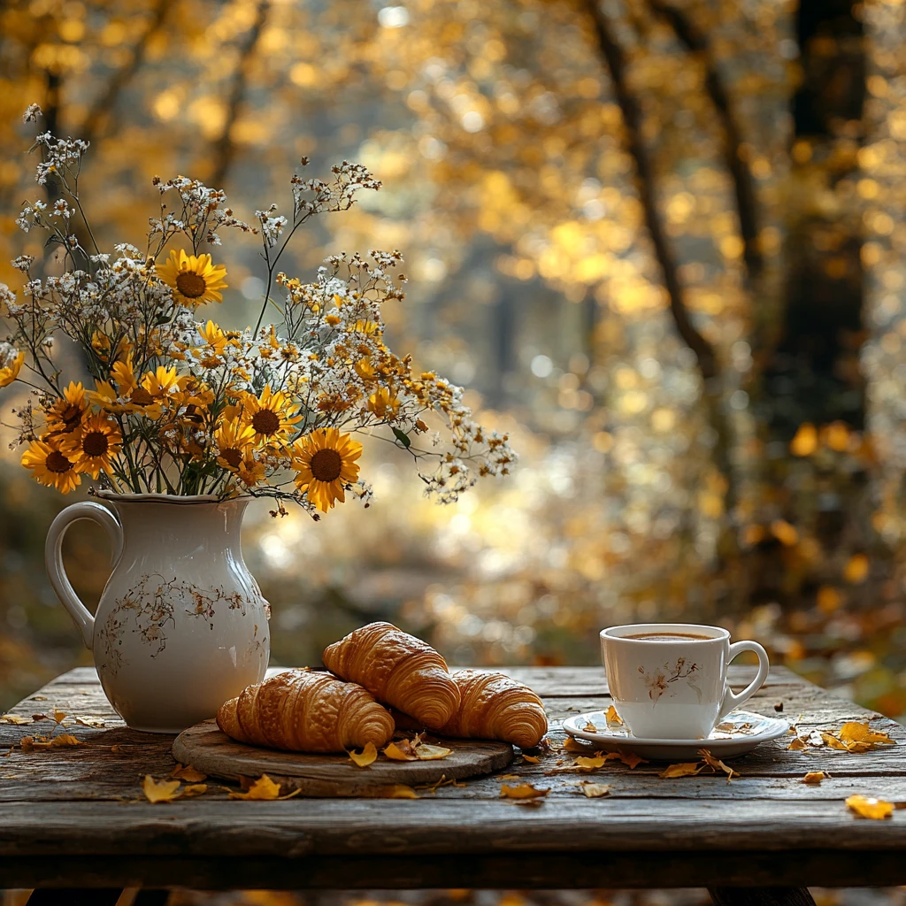 秋日野花与咖啡