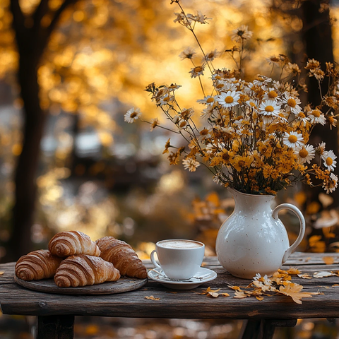 秋日野花与咖啡