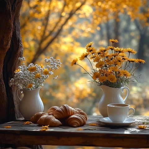 秋日野花与咖啡