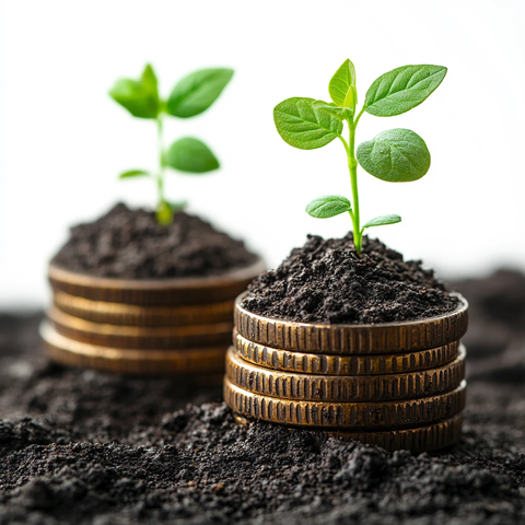 硬币堆与绿植生长