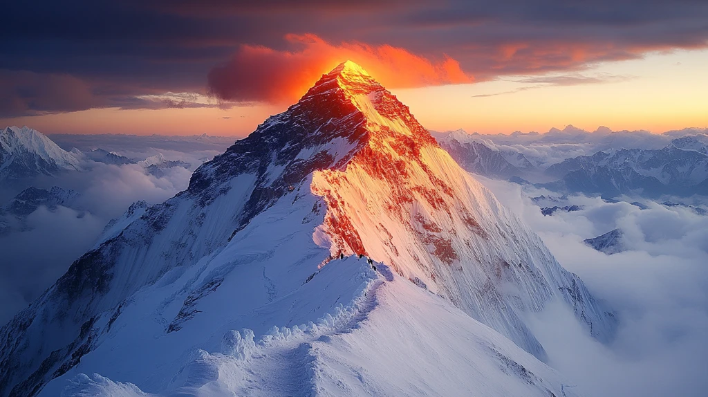 金色光辉日照雪山的绝美瞬间