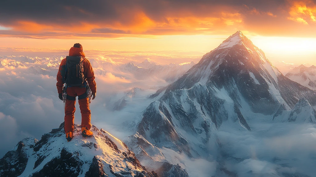 夕阳下的攀登者