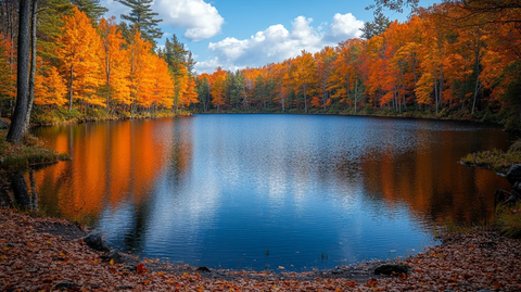 秋分湖畔彩林倒影