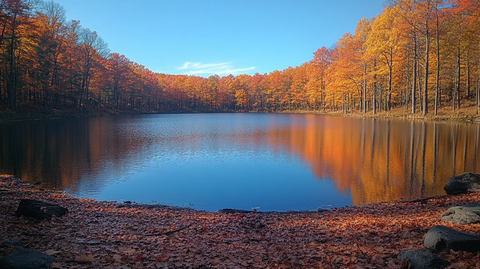 秋分湖畔彩林倒影