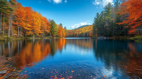 秋分湖畔彩林倒影