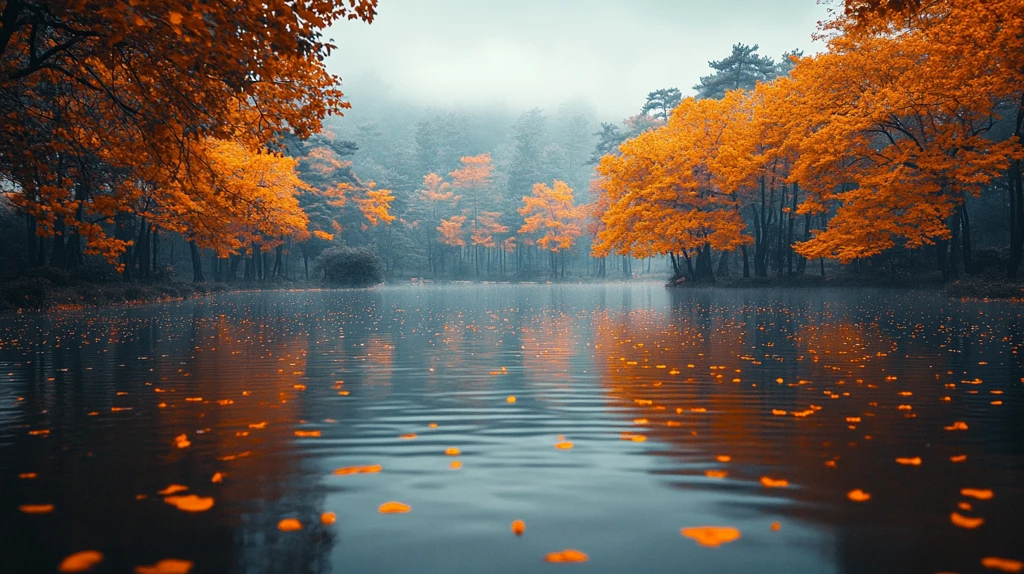 秋叶飘落池塘波