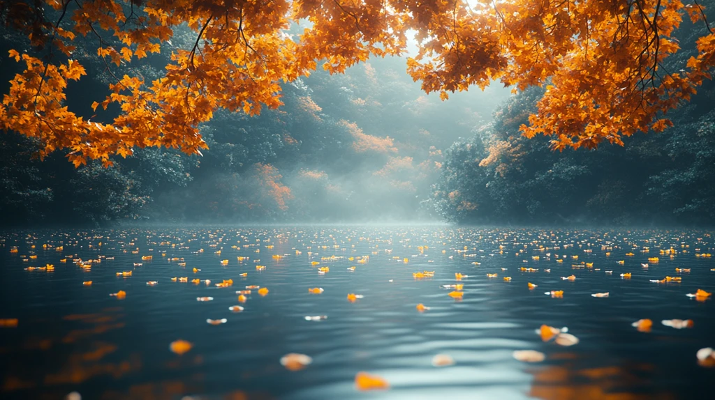 秋叶飘落池塘波