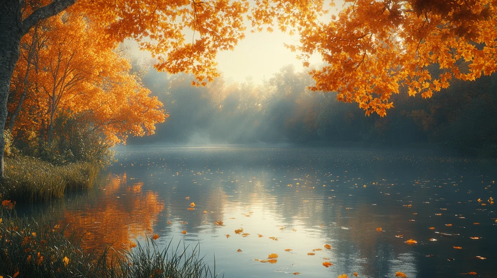 秋叶飘落池塘波