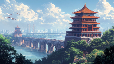 黄鹤楼与长江大桥