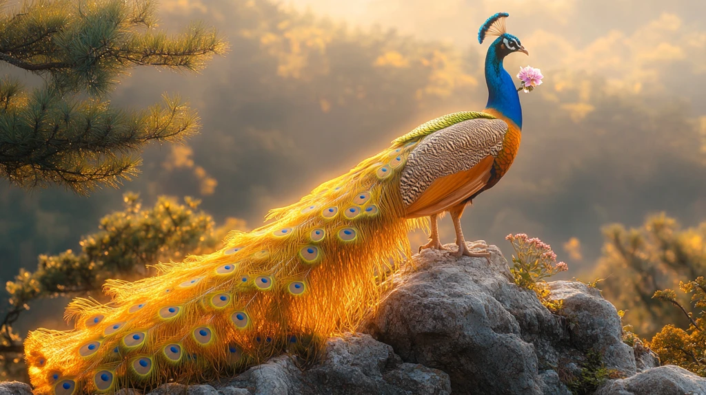 金孔雀站在山顶