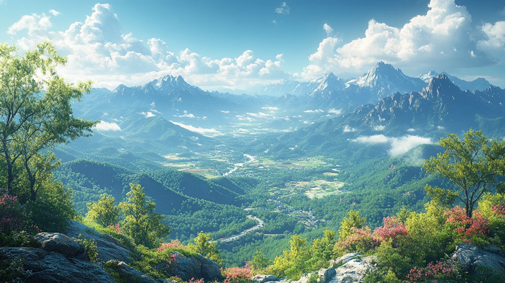 登山至顶，俯瞰森林与道路