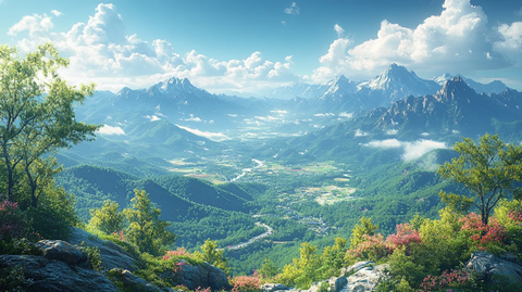 登山至顶，俯瞰森林与道路