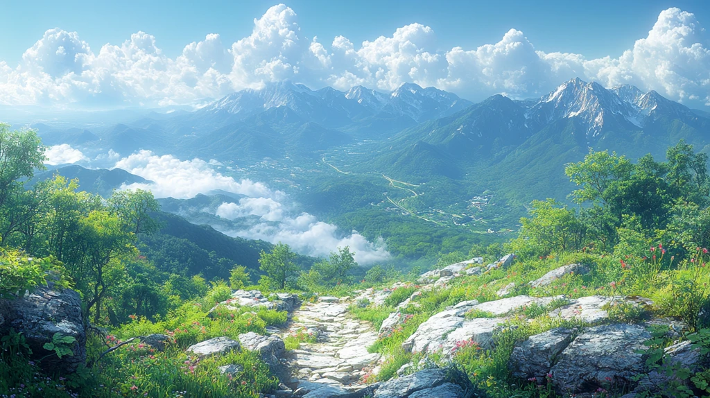 登山至顶，俯瞰森林与道路