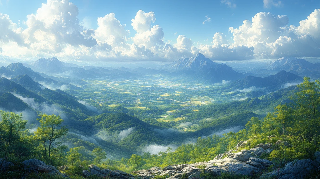 登山至顶，俯瞰森林与道路