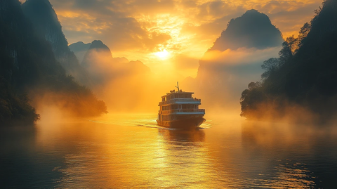 阳光下的三峡小舟