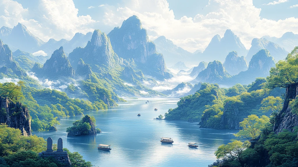 九曲溪流与岩壁