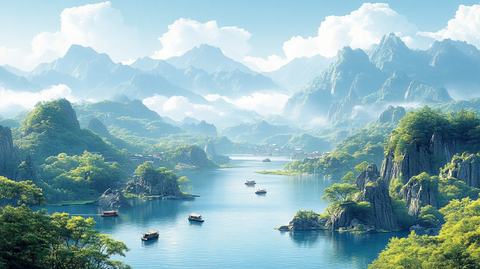 九曲溪流与岩壁