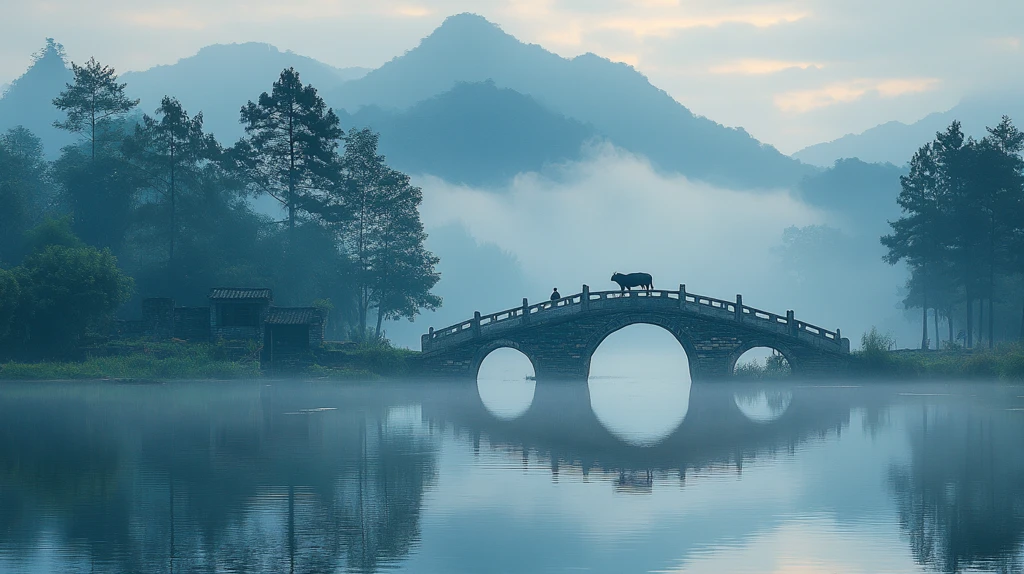 老人与牛桥上钓鱼