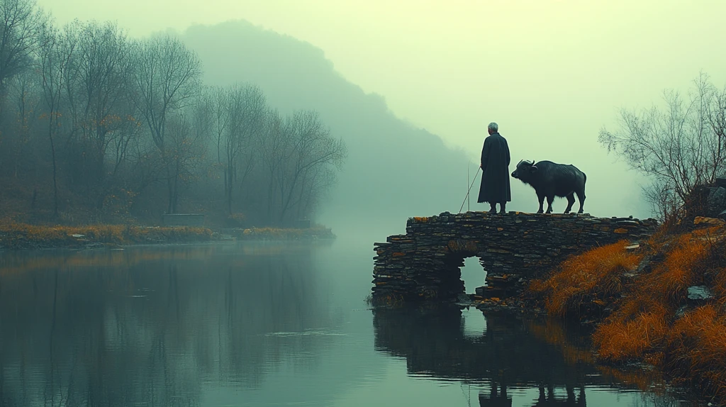 老人与牛桥上钓鱼