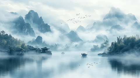 云雾山水飞鸟村