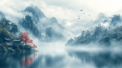 云雾山水飞鸟村