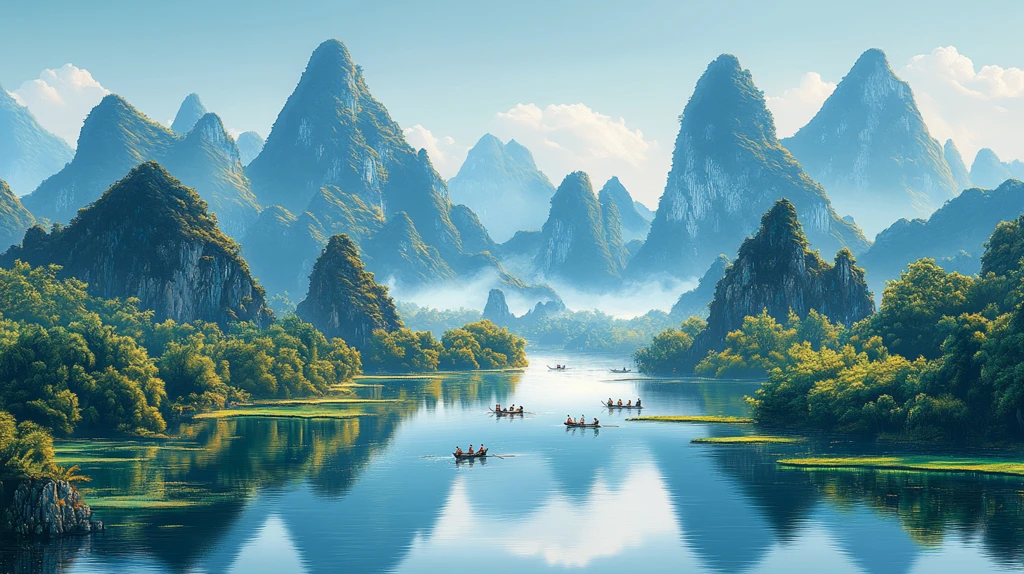 喀斯特山峰与漓江风光