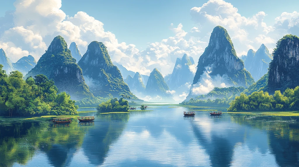 喀斯特山峰与漓江风光