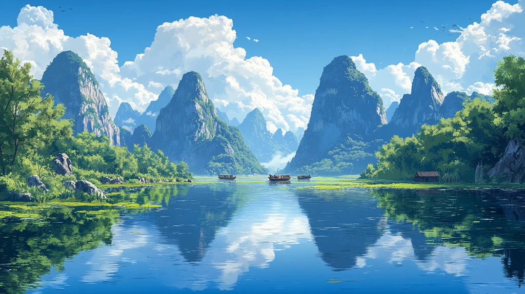 喀斯特山峰与漓江风光