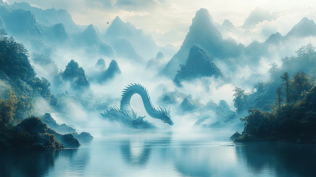 山间晨雾松涛鸟鸣