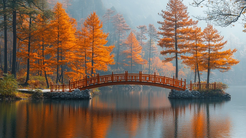 金松红杉林间木桥