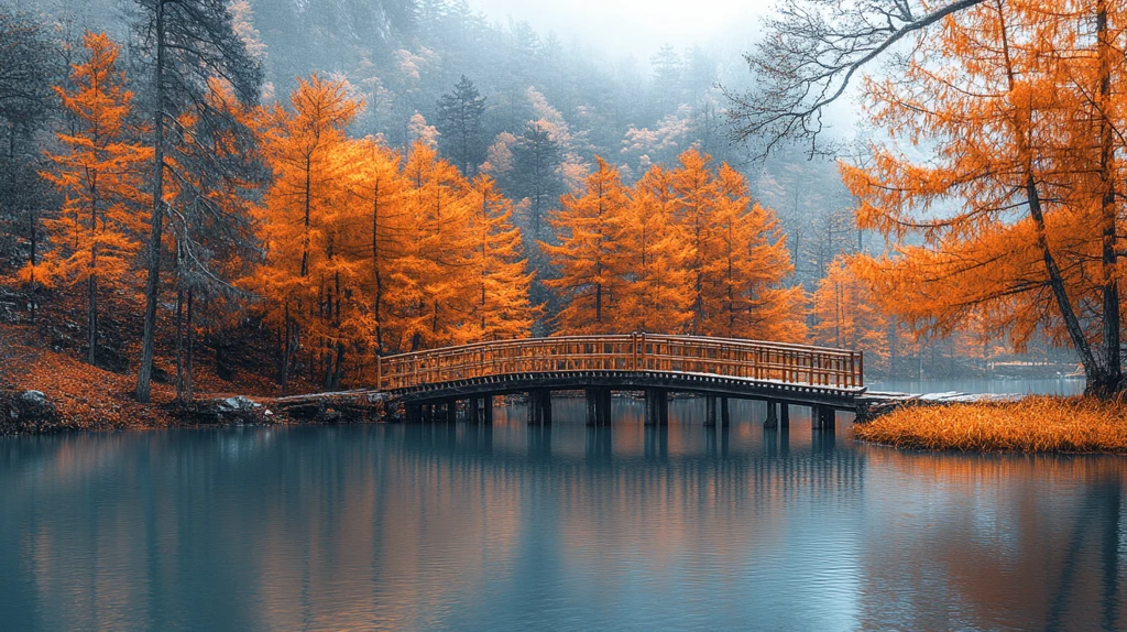 金松红杉林间木桥