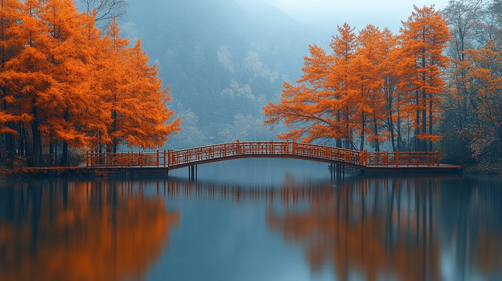 金松红杉林间木桥