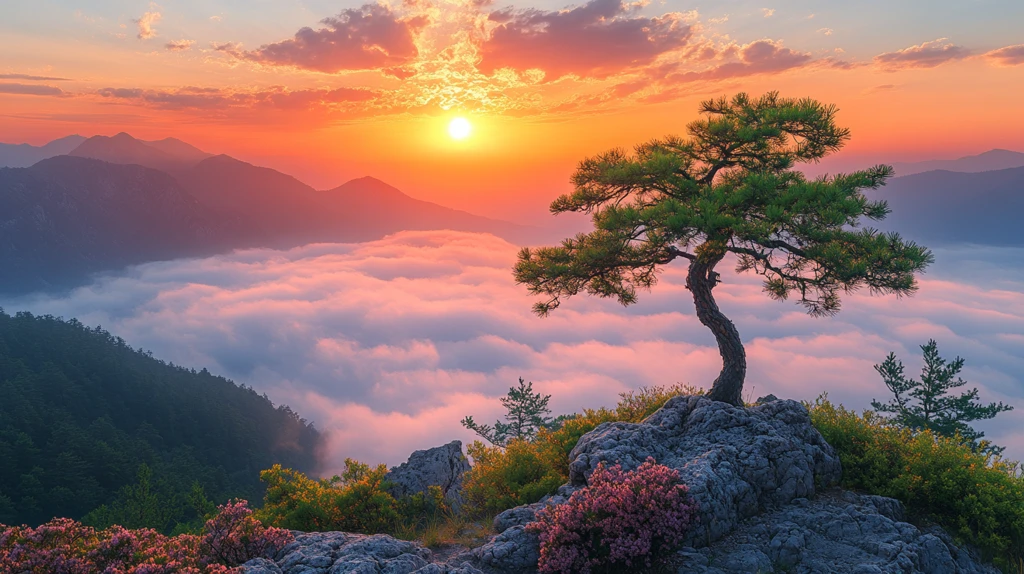 日出东方，松立山巅