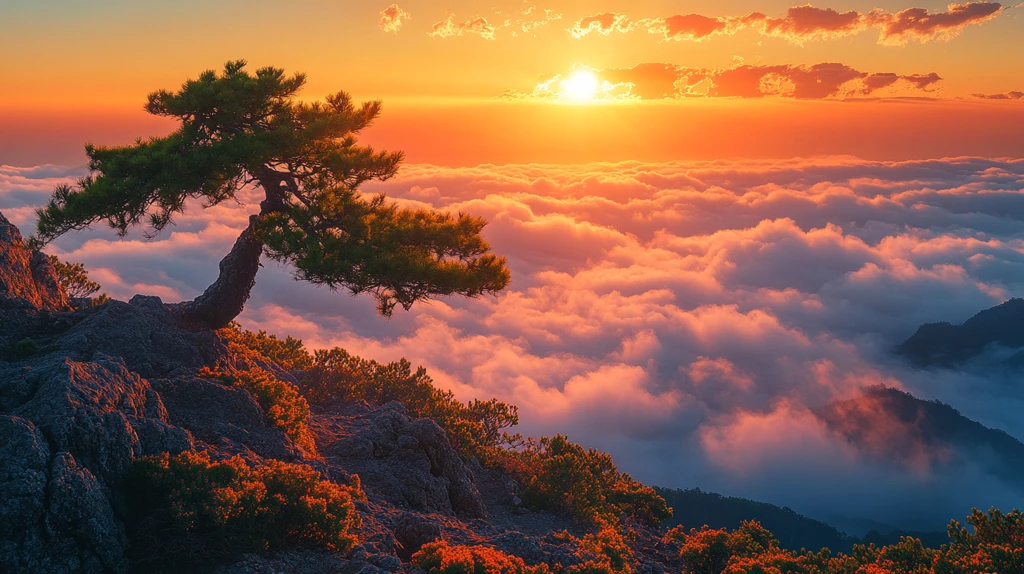 日出东方，松立山巅