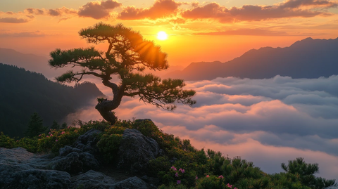 日出东方，松立山巅